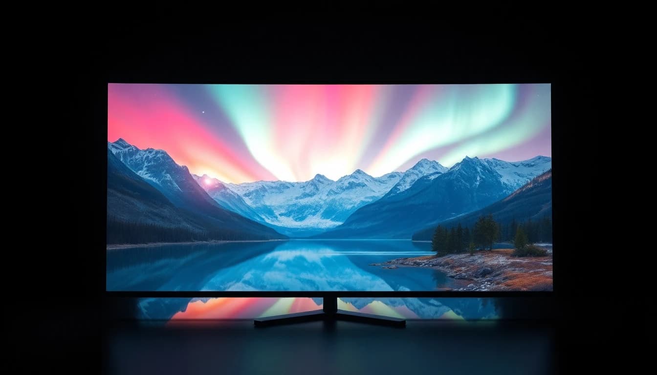 4K high-resolution AI-generated landscape with aurora borealis displayed on monitor — LUNA AI art generator