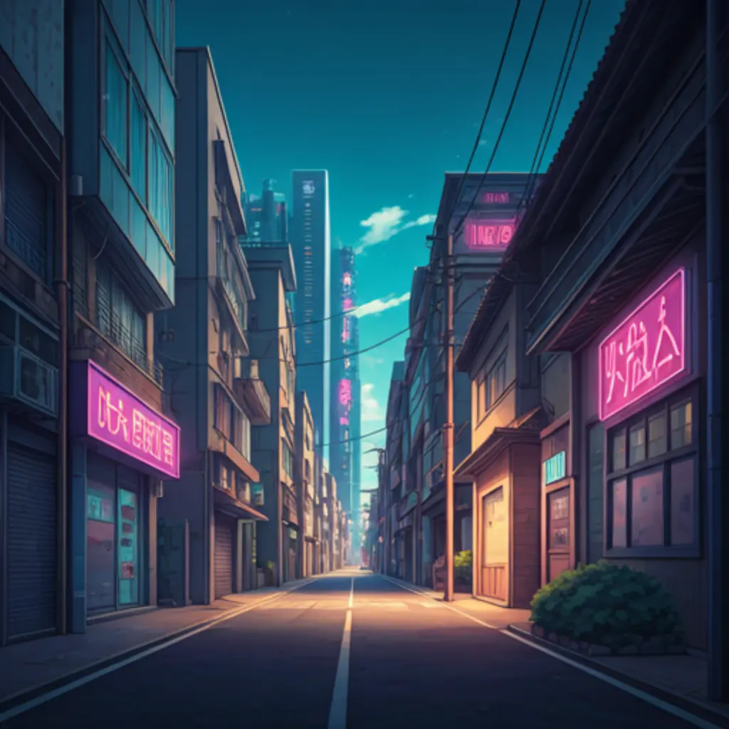 Anime style neon city illustration generated with LUNA AI art generator